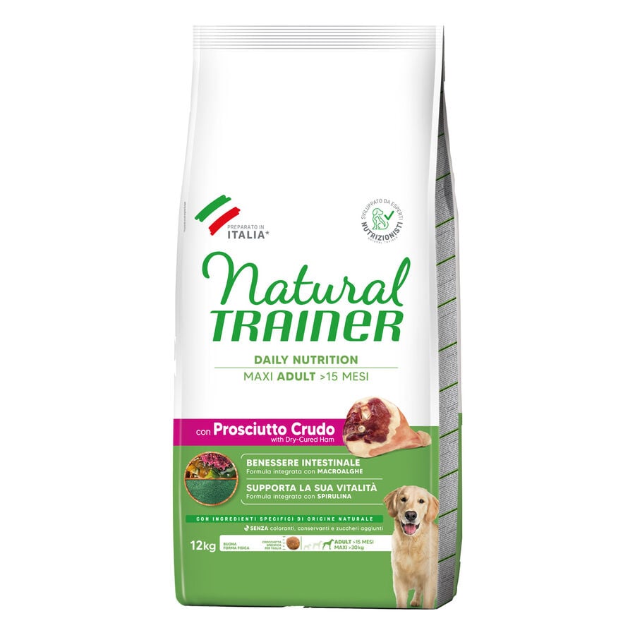 Natural Trainer Daily Nutrition Dog Adult Maxi con Prosciutto Crudo 12 kg