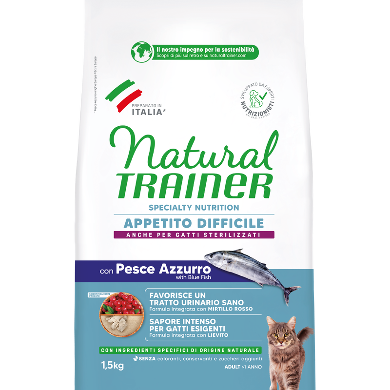 Natural Trainer Cat Adult Exigent con Pesce Azzurro 1,5 kg Natural Trainer Cat Adult Exigent con Pesce Azzurro 1,5 kg