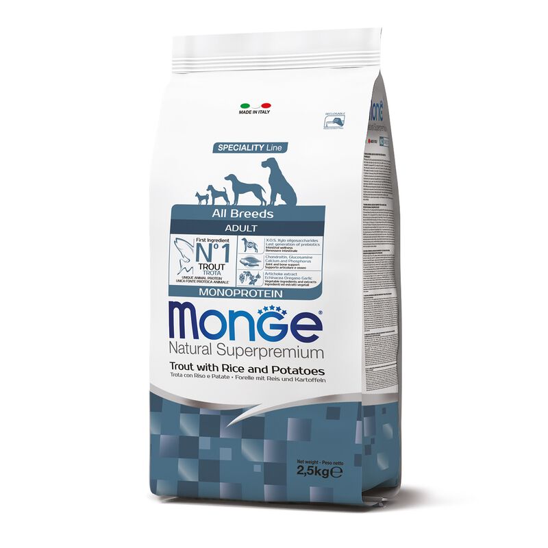 Monge Natural Superpremium Crocchette per cani adulti Trota, riso e patate 2,5 kg