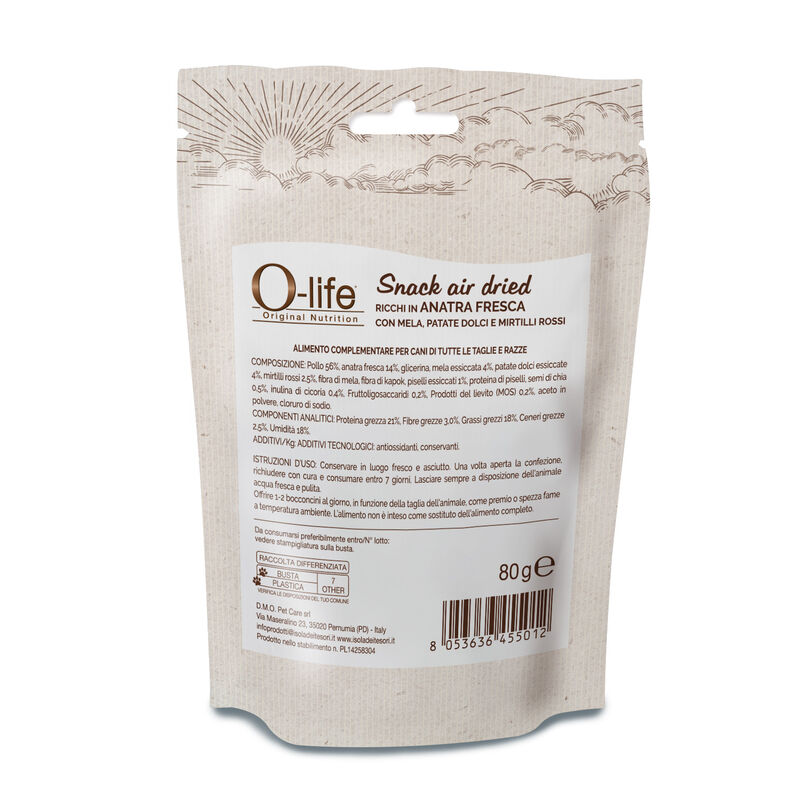 O-life Dog Snack Air Dried con Anatra 80 gr