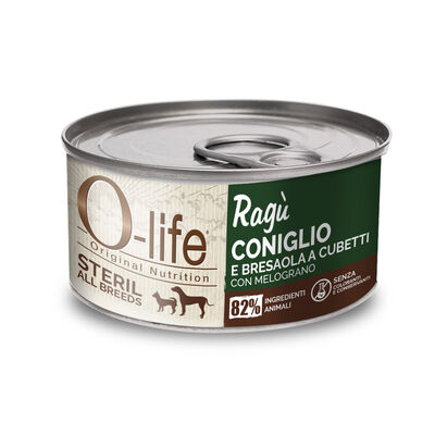 O-life Dog Adult All breeds Steril  Ragù Coniglio e bresaola a cubetti 150gr