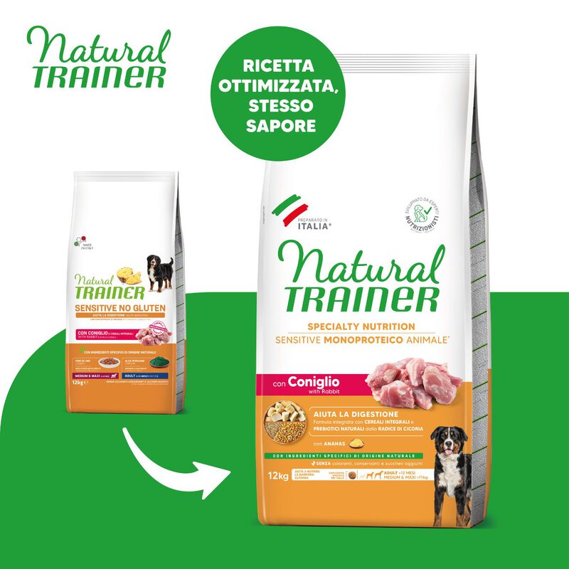 Natural Trainer Dog Adult Medium&Maxi Sensitive Gluten Free con Coniglio 12 kg
