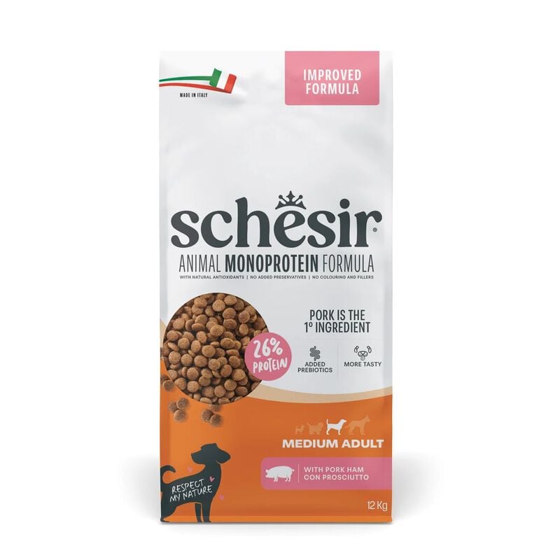 Schesir Monoprotein Crocchette per cani adulti di taglia media Prosciutto 12 kg