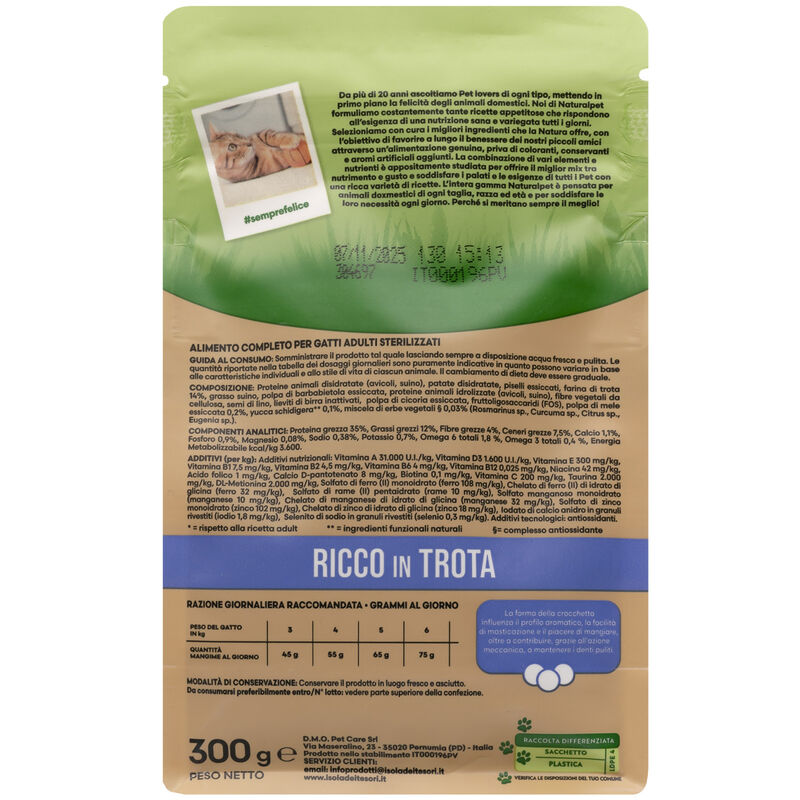 Naturalpet Premium Cat Adult Sterilised ricco in Trota 300g - Scad. Novembre 25