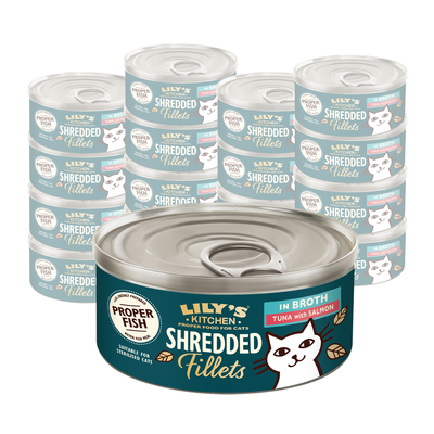 Lily's Kitchen Cat Adult Shredded Fillets Tuna & Salmon in Broth, Sfilaccetti di Tonno con Salmone 70 gr