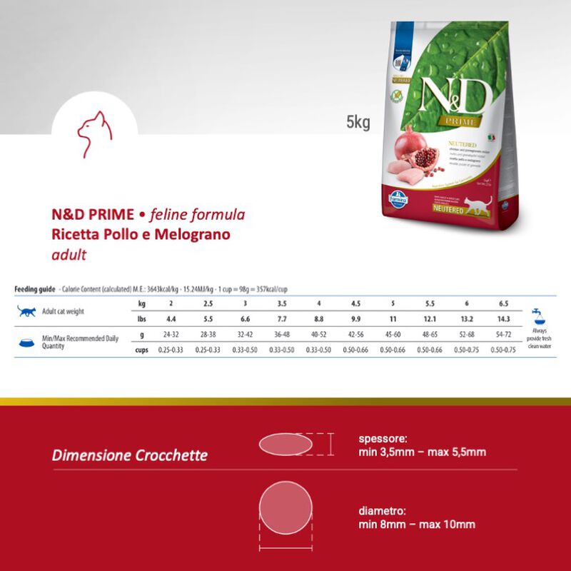 Farmina N&D Prime Cat Neutered Pollo e Melograno 5 kg
