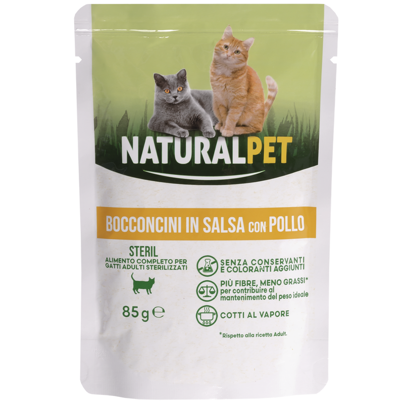 Naturalpet Cat Sterilised Bocconcini in salsa con Pollo 85gr
