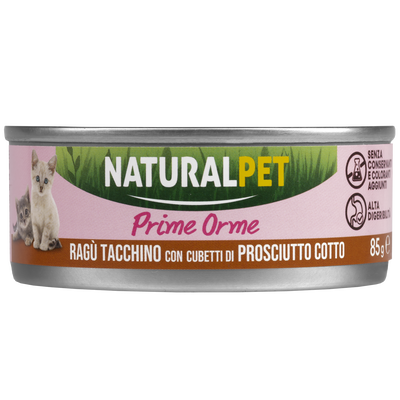 Naturalpet Prime Orme Kitten ragù Tacchino con cubetti di prosciutto cotto 85gr