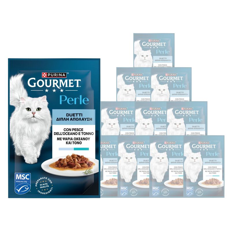 Gourmet Perle Duetti Cat Adult con Pesce dell'Oceano e Tonno 85 gr
