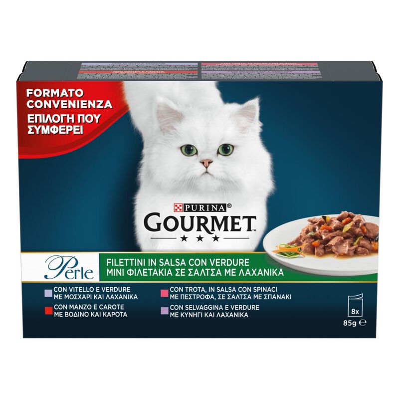 Gourmet Perle Cat Adult Filettini in Salsa con Verdure 8 x 85 gr