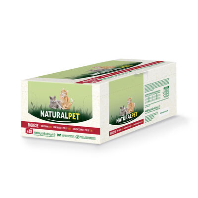 Naturalpet Cat Multipack mousse con Manzo e Pollo, con Tonno, con Tacchino e Pollo 85grx48pz
