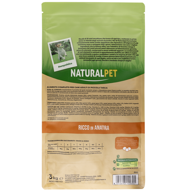 Naturalpet Premium Dog Adult Mini ricco in Anatra 3 kg