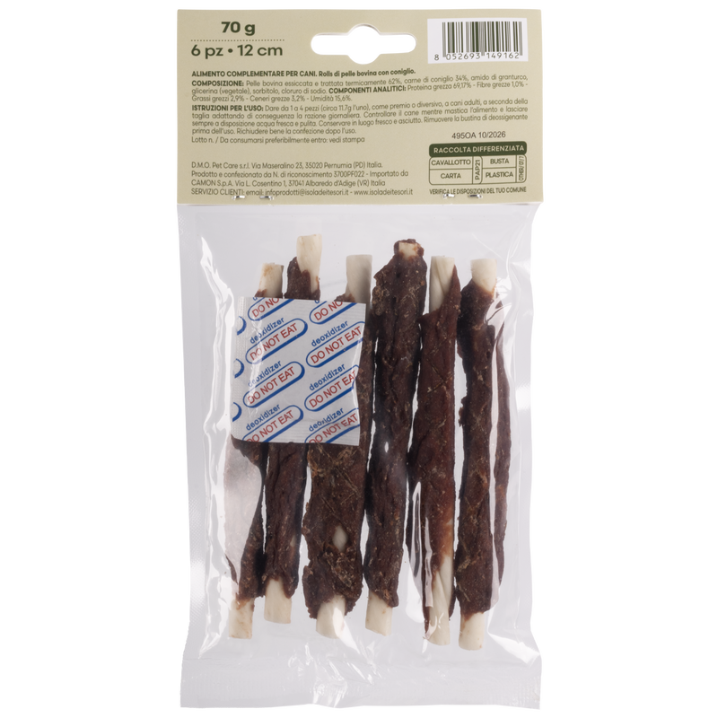 Crancito's Rolls di pelle bovina con coniglio 6pz 12cm