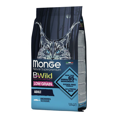 Monge Natural Superpremium BWild per gatti adulti Low Grain Acciughe 1,5 kg