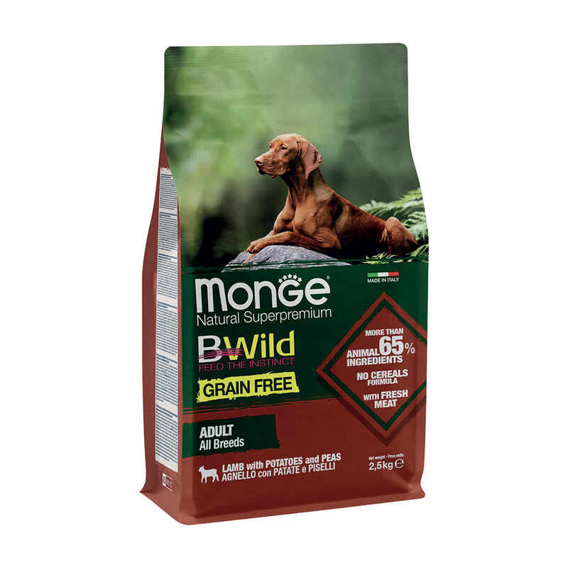 Monge Natural Superpremium BWild Grain Free per cani adulti Agnello Patate e Piselli 2,5 kg
