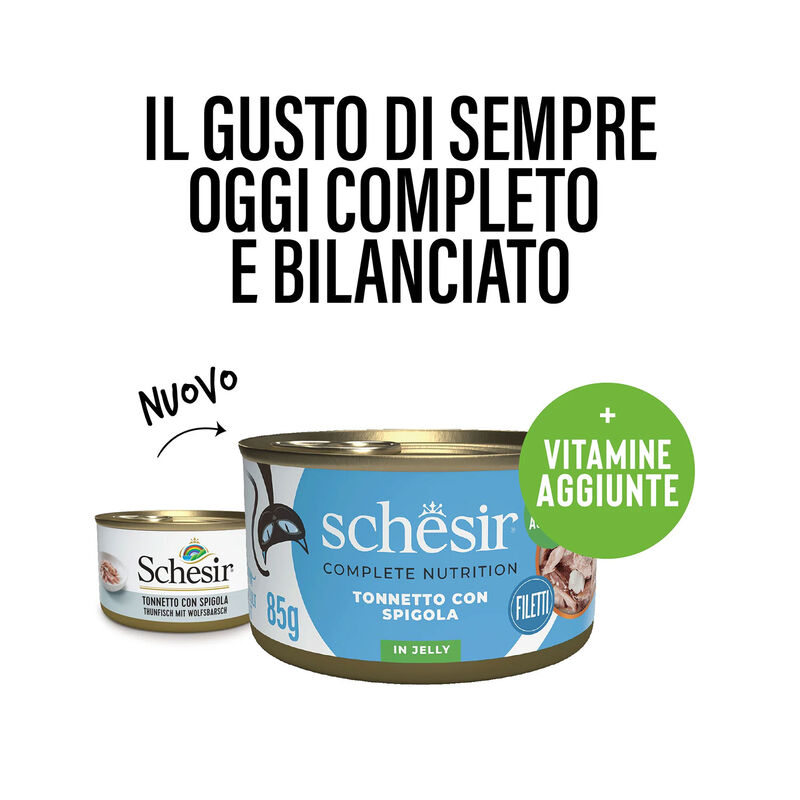 Schesir Complete Nutrition Gatto Tonno e Spigola jelly 85g