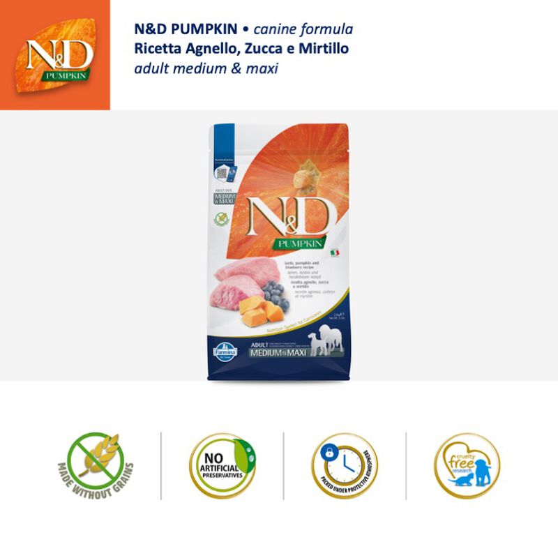 Farmina N&D Pumpkin Dog Adult Medium & Maxi Agnello e Mirtillo 12 kg