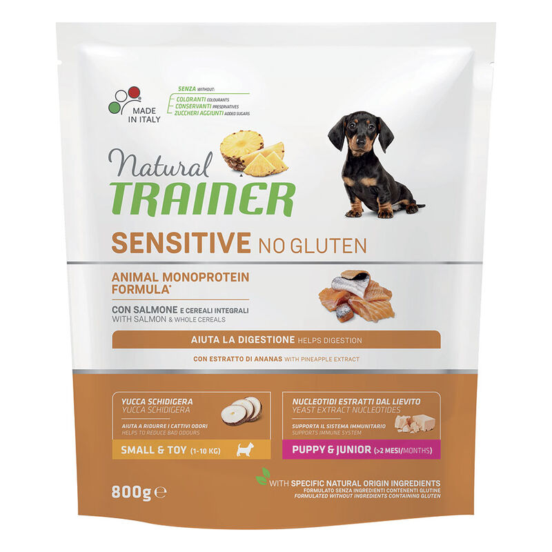 Natural Trainer Sensitive Dog No Gluten Small & Toy Puppy & Junior con Salmone 800 gr
