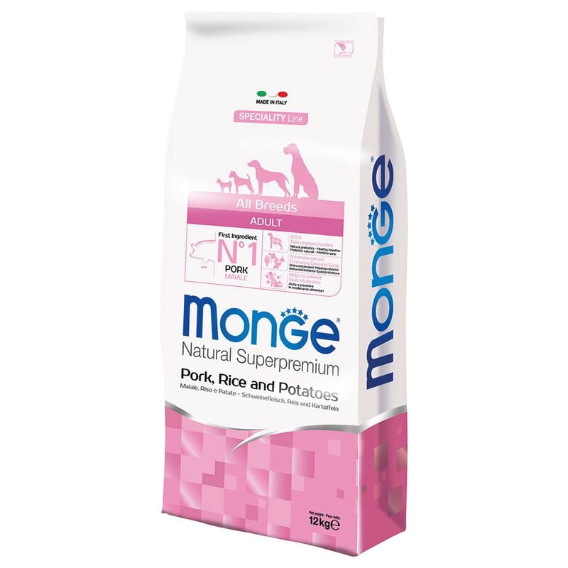 Monge Natural Superpremium Crocchette per cani adulti con Maiale, riso e patate 12 kg