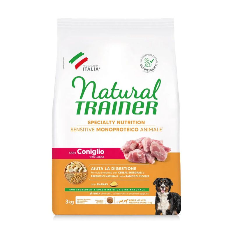 Natural Trainer Dog Adult Medium&Maxi Sensitive Gluten Free con Coniglio 3 kg