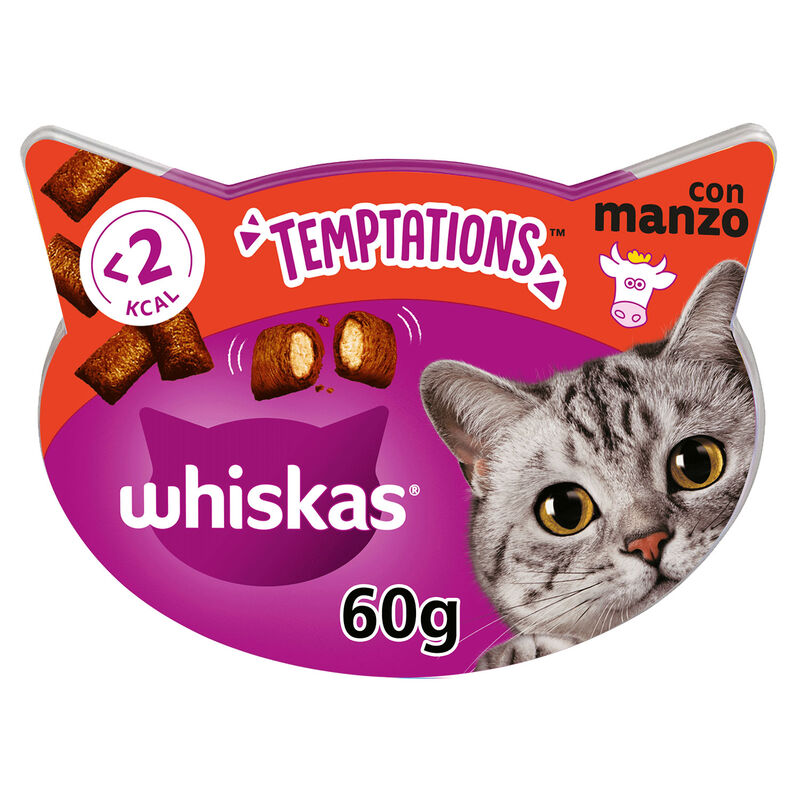 Whiskas Temptations Snack Per Gatti Al Manzo - 8 Vaschette Da 60g - Foto 3