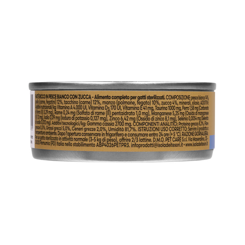 Naturalpet Premium Cat Adult Sterilised Pat&eacute; ricco in Pesce bianco con zucca 85gr