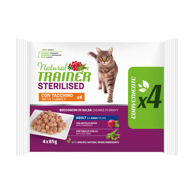 Natural Trainer Cat Adult Sterilised Tacchino 4x85 gr