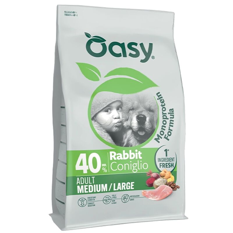 Oasy Monoprotein Formula Crocchette per cani adulti Tg Media e Grande Coniglio 2 kg