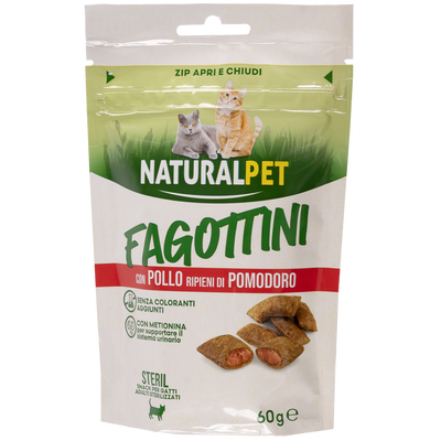 Naturalpet cat snacks Fagottini con Pollo ripieni di pomodoro 60 gr