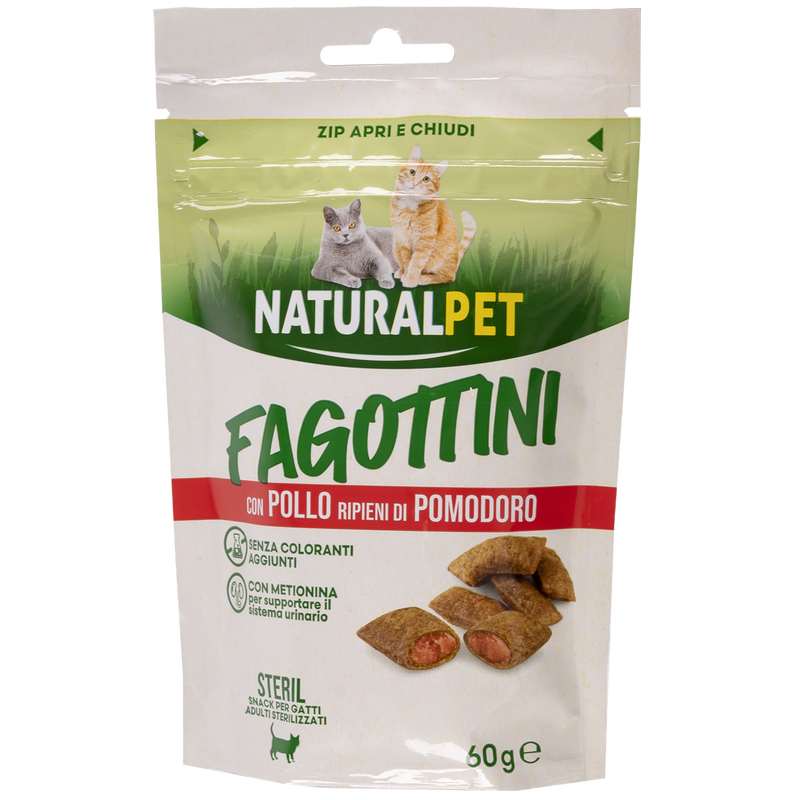 Naturalpet cat snacks Fagottini con Pollo ripieni di pomodoro 60 gr