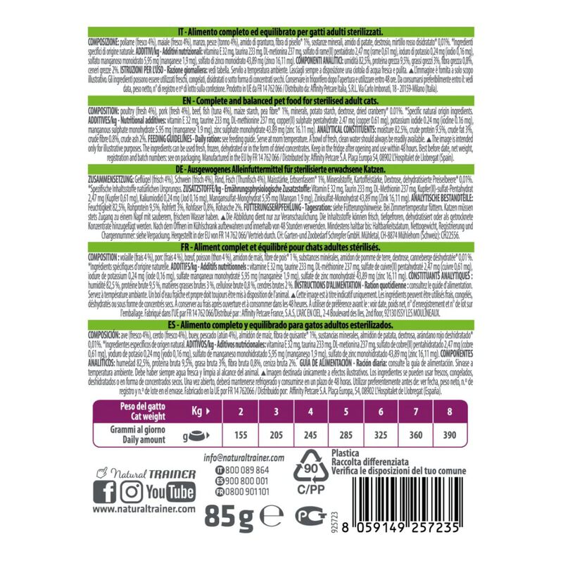 Natural Trainer Cat Sterilised con Tonno 85 gr