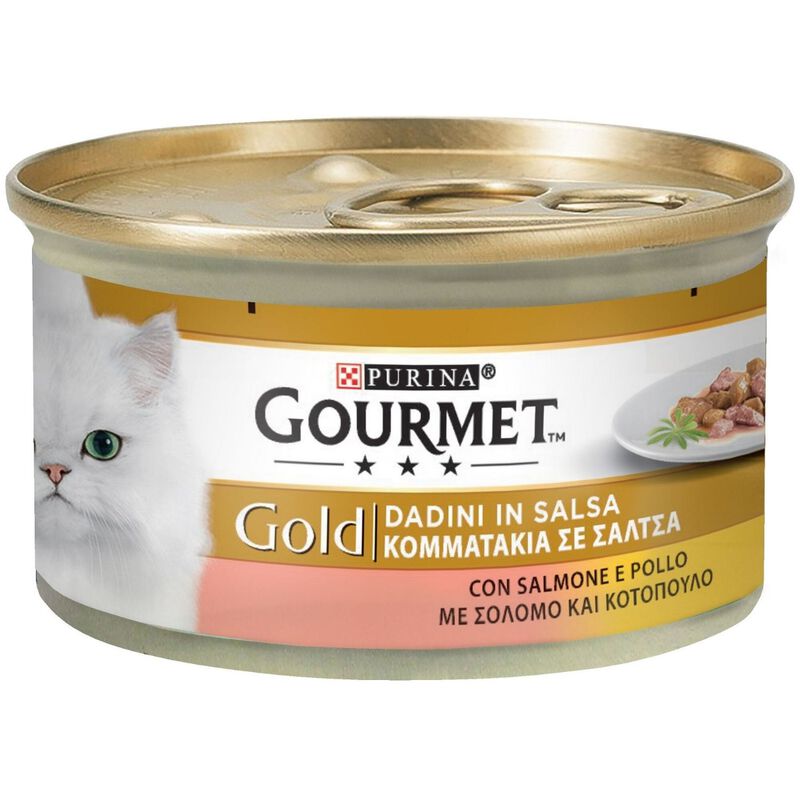 Gourmet Gold Cat Adult Dadini in Salsa con Manzo, Salmone e Pollo, e con Pollo e Fegato 24x85 gr