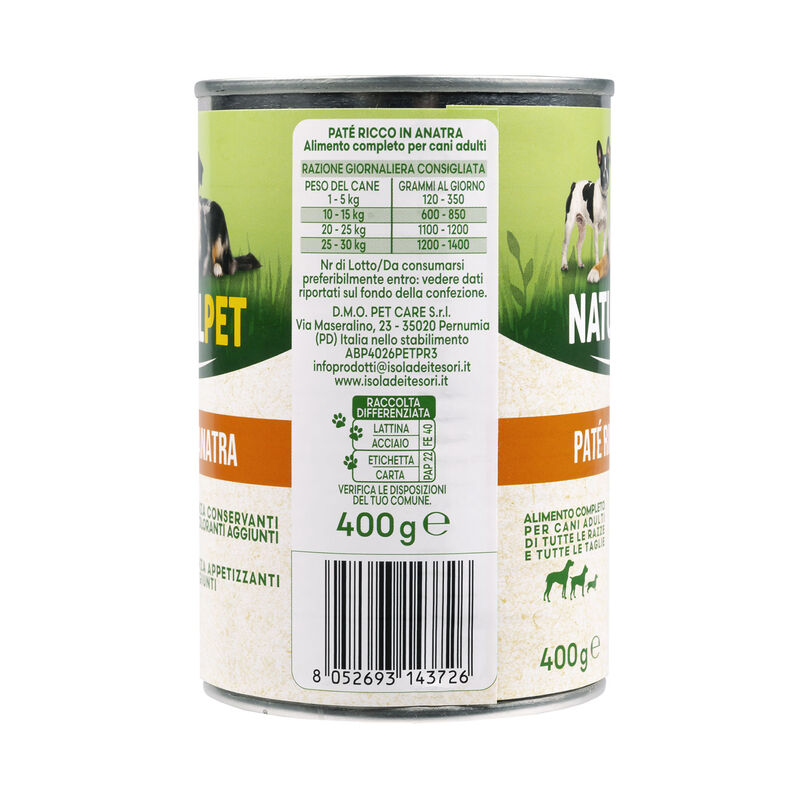 Naturalpet Dog Adult Patè ricco in Anatra 400 gr