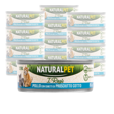 Naturalpet Cat Adult Steril I rag&ugrave; Pollo con cubetti di prosciutto cotto 85gr