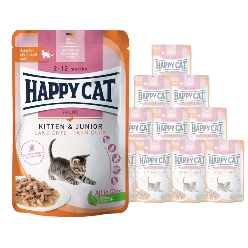 Happy Cat Kitten & Junior Farm con Anatra in Salsa 85 gr