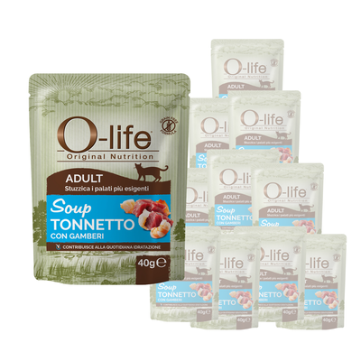 O-life Cat Adult Soup Tonnetto con gamberi 40gr