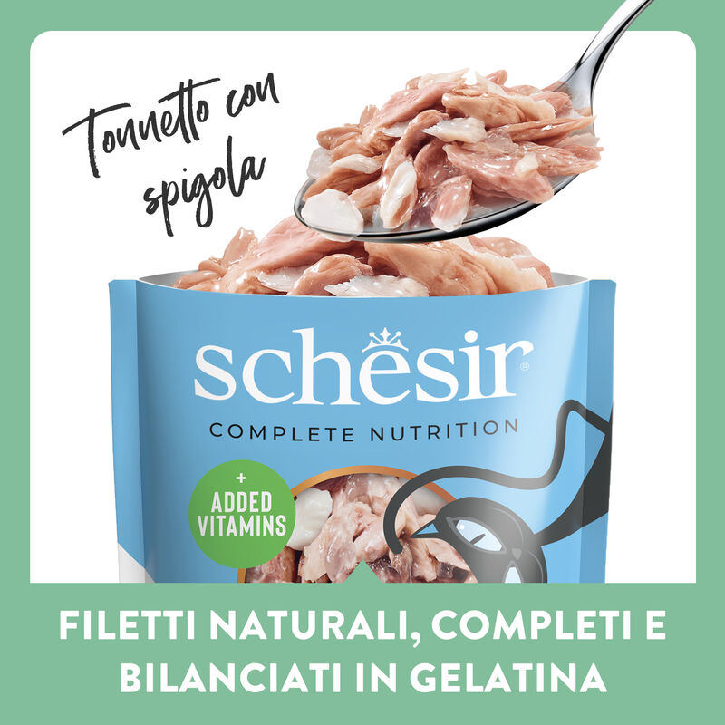 Schesir Cat Adult Tonnetto con Spigola 85 gr Schesir Cat Adult Tonnetto con Spigola 85 gr