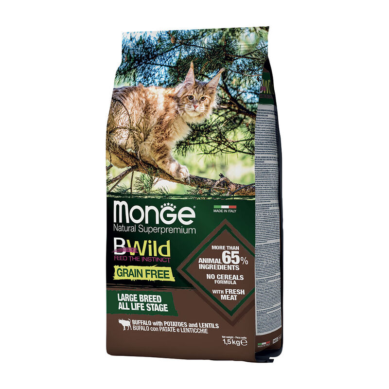 Monge Natural Superpremium Bwild Cat Adult Large Grain Free Bufalo con Patate e Lenticchie 1,5 kg