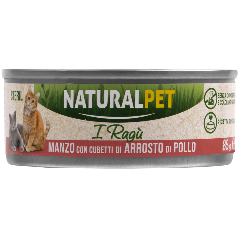 Naturalpet Cat Sterilised I ragù Manzo con cubetti di arrosto di pollo 85gr