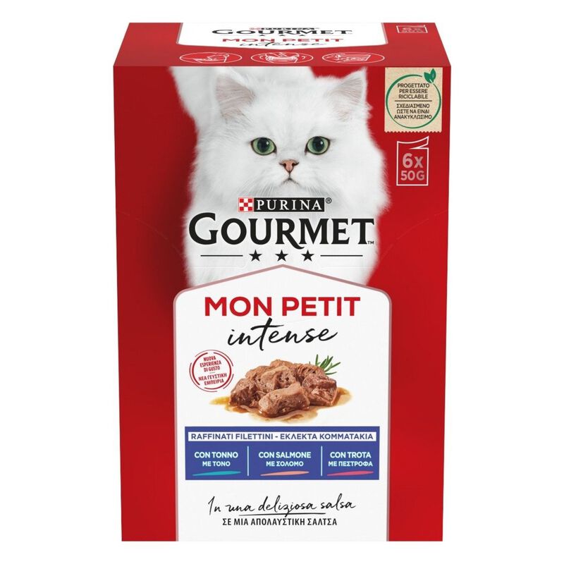 Gourmet Mon Petit Cat Adult con Tonno, Salmone, Trota 6 x 50 gr