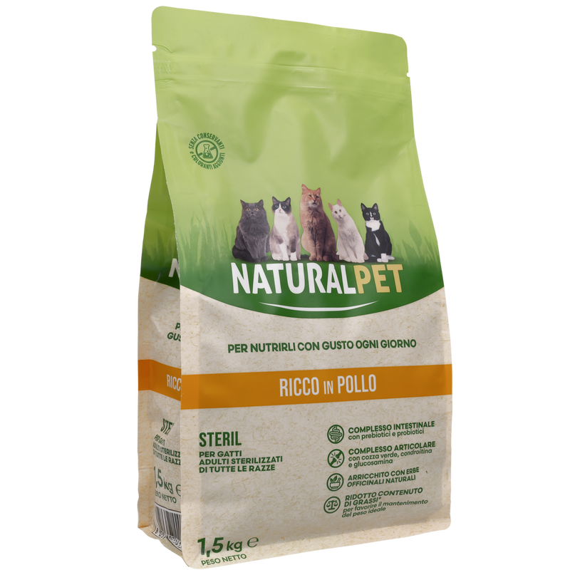 Naturalpet Cat Adult Sterilised ricco in Pollo 1,5 kg