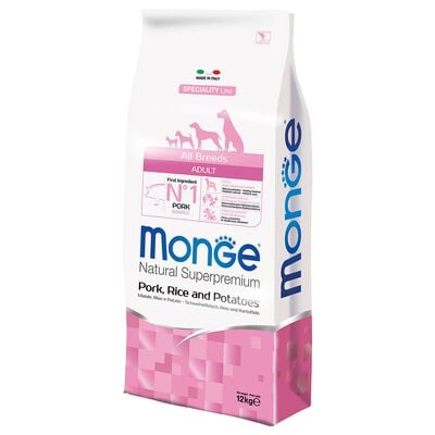 Monge Natural Superpremium Crocchette per cani adulti con Maiale, riso e patate 12 kg
