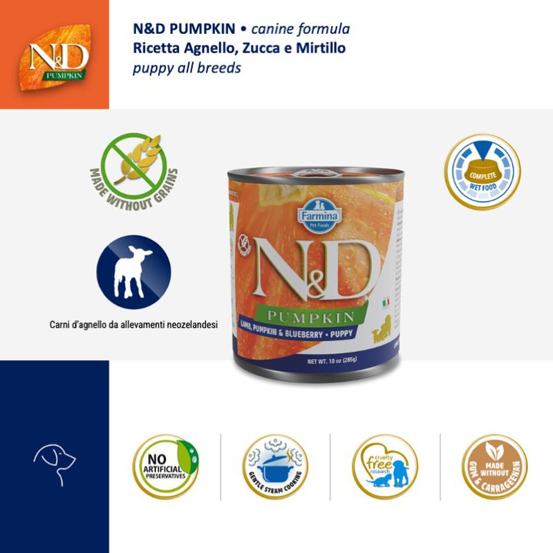 Farmina N&D Pumpkin Dog Puppy Agnello e Mirtillo 285 gr