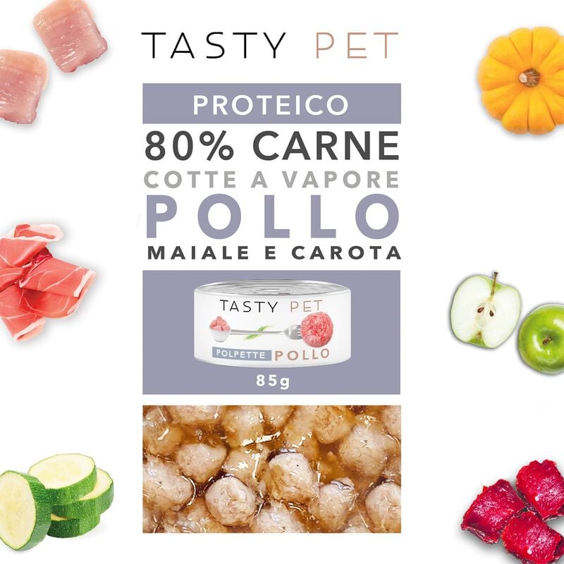 Tasty Pet Polpette al sugo per gatti adulti con Pollo, Maiale e Carota 85 gr