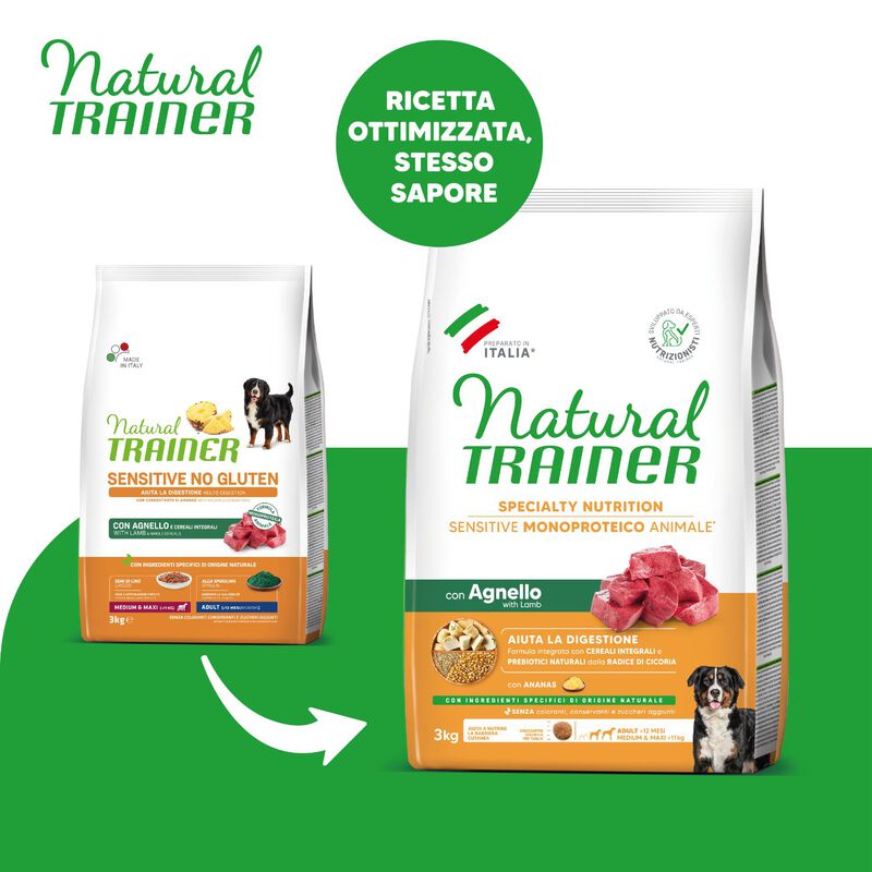 Natural Trainer Sensitive Dog No Gluten Medium & Maxi Adult con Agnello 3 kg