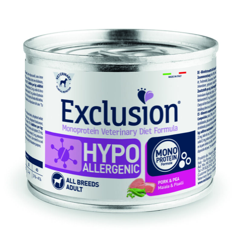 Exclusion Monoprotein Veterinary Diet Dog Adult Hypoallergenic Pork Peas 200 gr