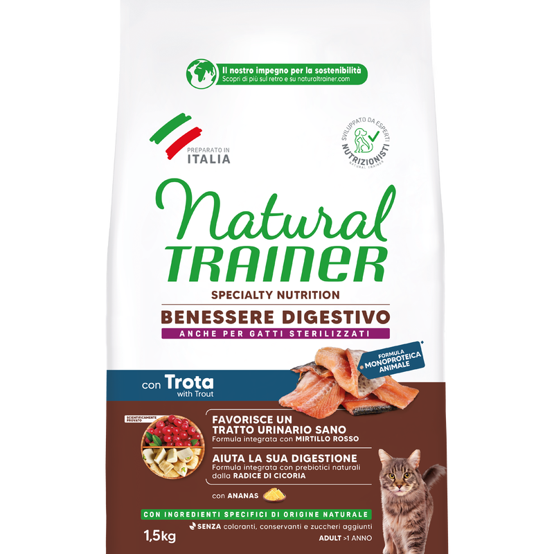 Natural Trainer Cat Adult Sensitive No Grain con Trota 1,5 kg Natural Trainer Cat Adult Sensitive No Grain con Trota 1,5 kg