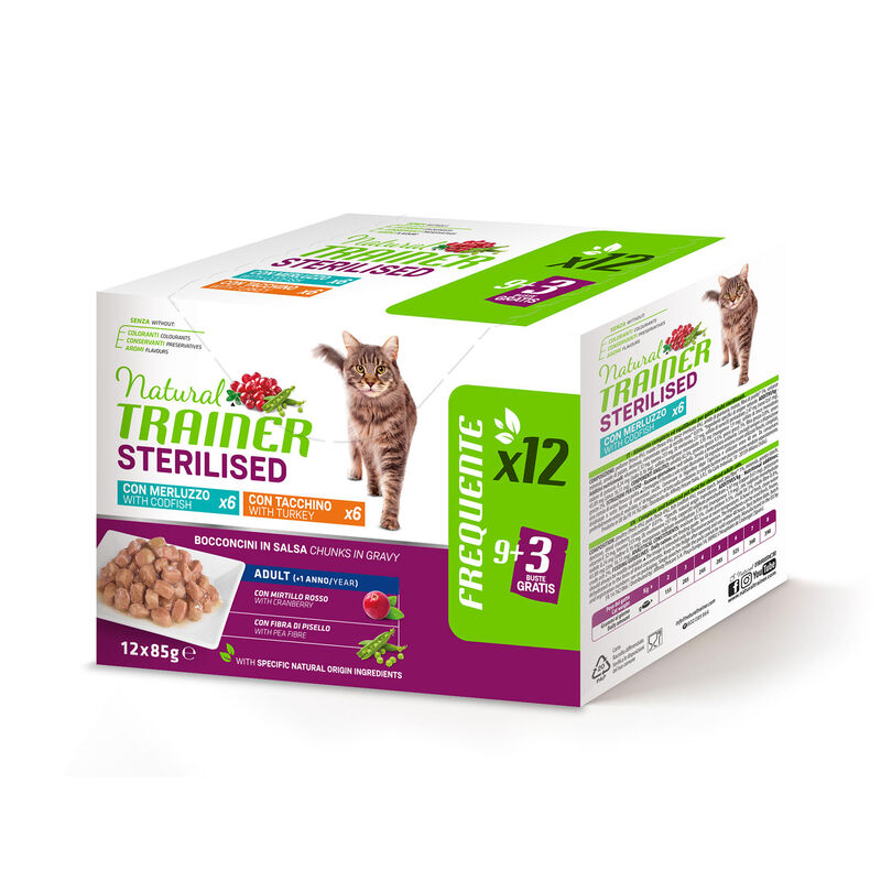 Natural Trainer Cat Adult Sterilised con Tacchino e Merluzzo 85gx24pz