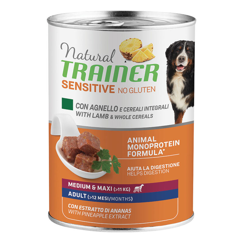 Natural Trainer Dog Sensitive No Gluten Medium&Maxi Adult con Agnello e Cereali integrali 400 gr.