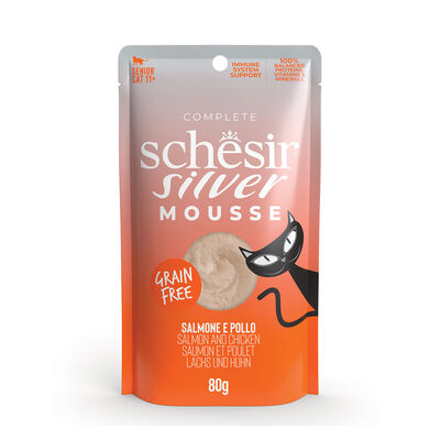 Schesir Silver Cat Senior Mousse Salmone e Pollo 80 gr